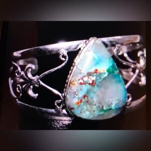 Quantum Quattro Stamped 925 Sterling Silver Cuff Bracelet